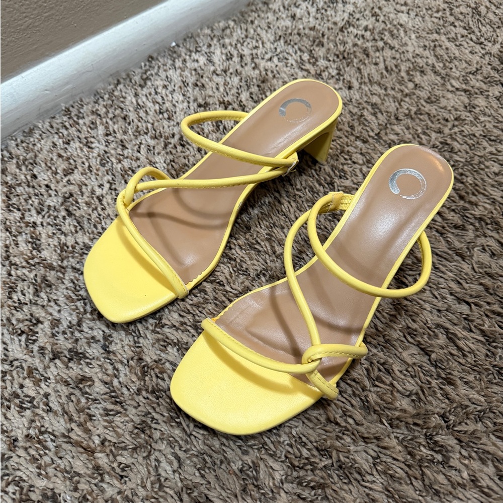 Yellow Strappy Block Heel Sandals - Women